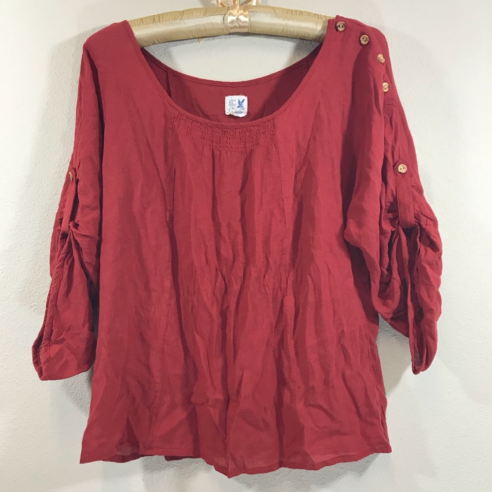 Anthro Edme & Esyllte red peasant boho blouse top
